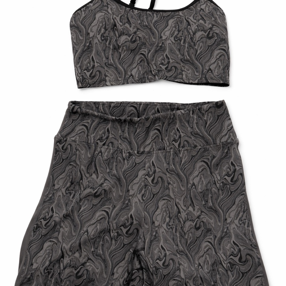 PINK Victoria's Secret Charcoal Marble Print Sports Bra & Leggings Set